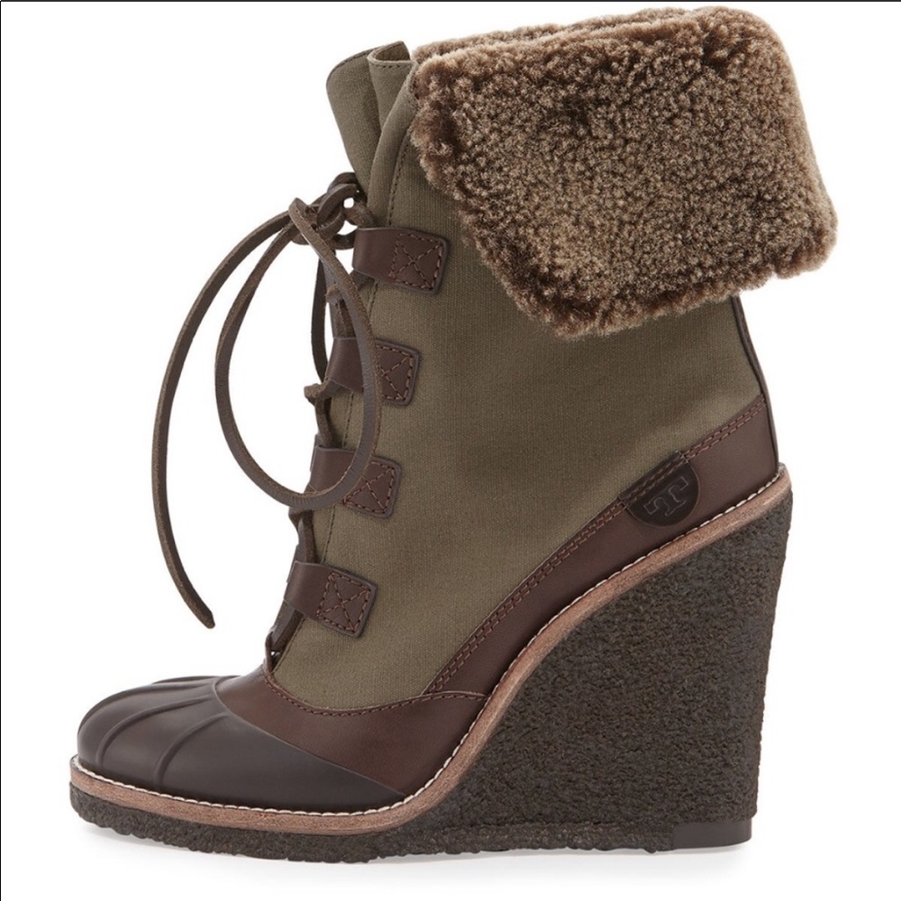 Tory Burch Fairfax Shearling Fur Lined Wedge Boots